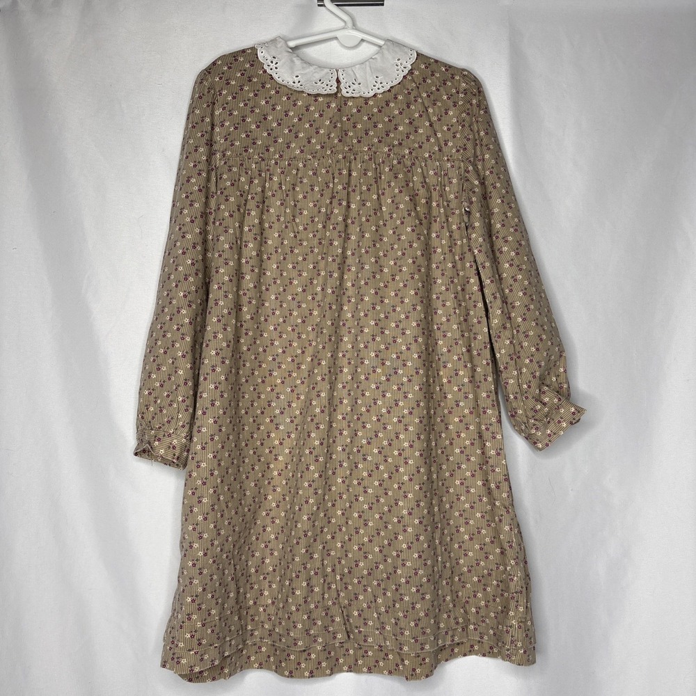 Vtg Petite Gamine Girls OS Prairie Heritage‎ Smock Dress Floral Peter Pan Collar